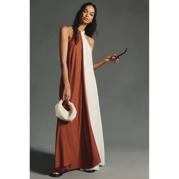 Anthropologie Dresses & Skirts - Let Me Be Colorblock Two Tone Halter Maxi Dress Brown Cream XS